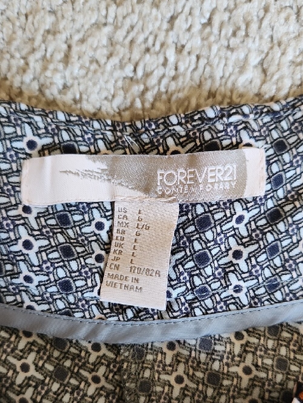 Forever 21 Blue and Brown Printed Drawstring With Button B. - Picture 2 of 8